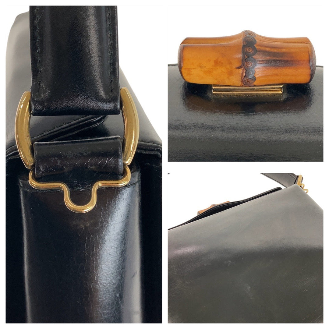 GUCCI Handbag 000 926 0175 leather Black GoldMetal Handbag Shoulder Bag 2way Bamboo Women Used Authentic