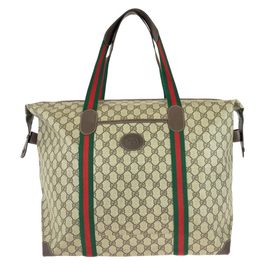 GUCCI Boston Duffel bag 156 19 014 GG Supreme canvas, leather Brown beige Boston Duffel bag Tote Bag Old Gucci Shelly Line Interlocking mens Used Authentic
