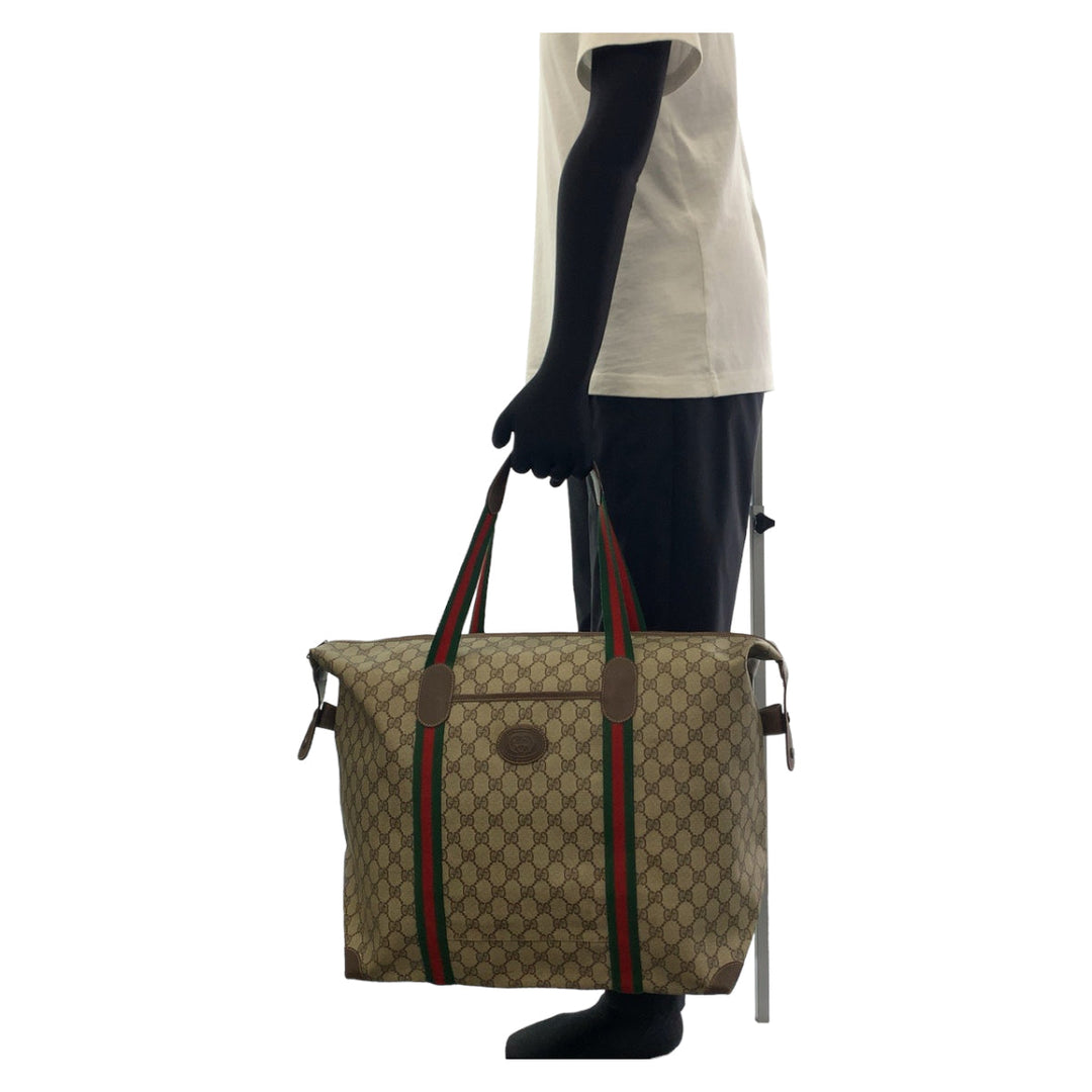 GUCCI Boston Duffel bag 156 19 014 GG Supreme canvas, leather Brown beige Boston Duffel bag Tote Bag Old Gucci Shelly Line Interlocking mens Used Authentic