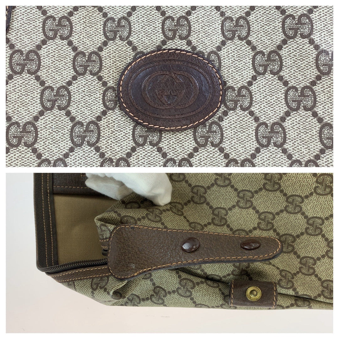 GUCCI Boston Duffel bag 156 19 014 GG Supreme canvas, leather Brown beige Boston Duffel bag Tote Bag Old Gucci Shelly Line Interlocking mens Used Authentic