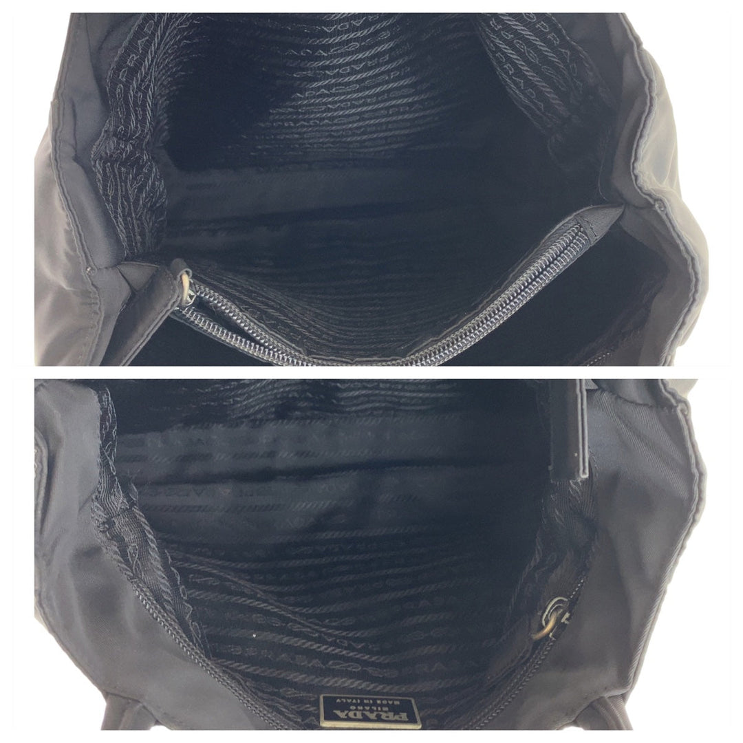 PRADA Tote Bag Nylon Black SilverMetal Tote Bag handbag Test Triangle With logo Women Used Authentic
