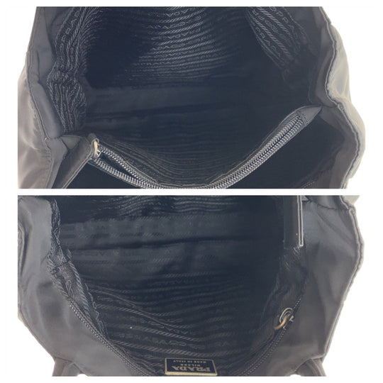 PRADA Tote Bag Nylon Black SilverMetal Tote Bag handbag Test Triangle With logo Women Used Authentic