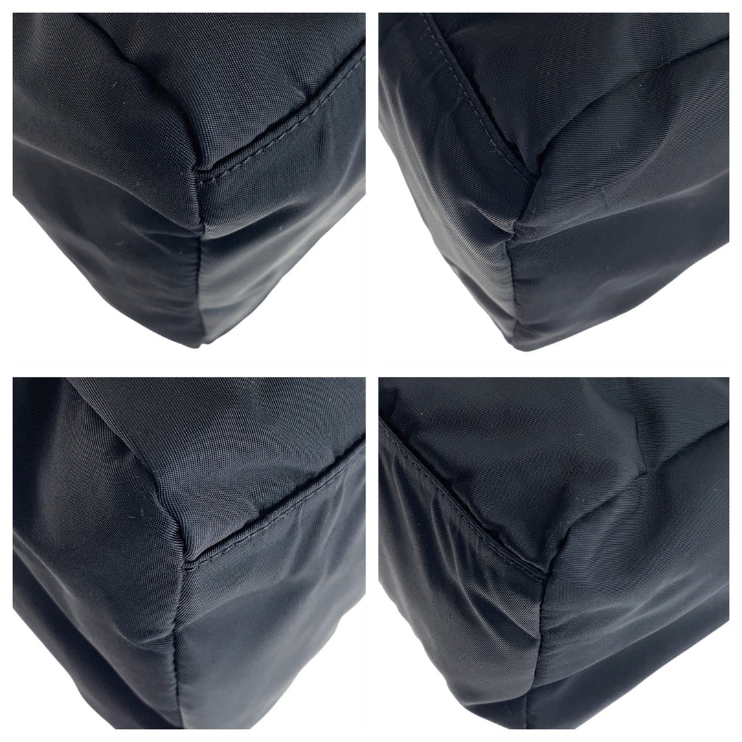 PRADA Tote Bag Nylon Black SilverMetal Tote Bag handbag Test Triangle With logo Women Used Authentic