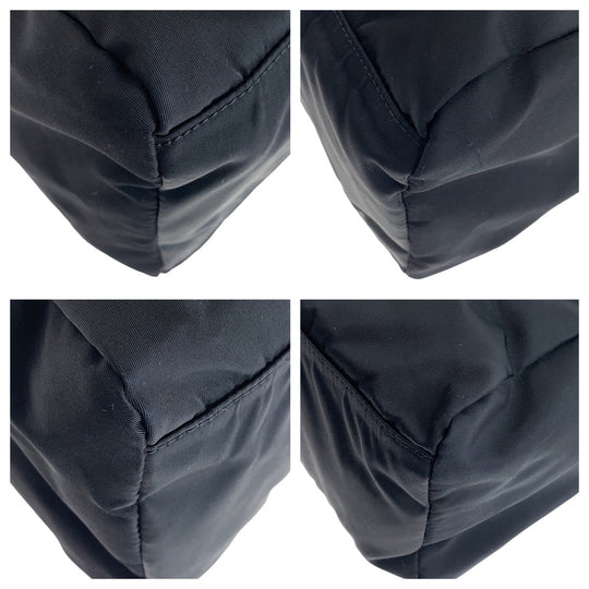 PRADA Tote Bag Nylon Black SilverMetal Tote Bag handbag Test Triangle With logo Women Used Authentic