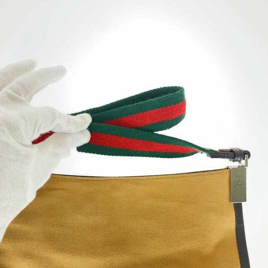 GUCCI Shoulder Bag 001 4321 2684 canvas Beige SilverMetal Sherry line Women Used Authentic