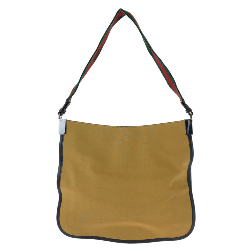 GUCCI Shoulder Bag 001 4321 2684 canvas Beige SilverMetal Sherry line Women Used Authentic