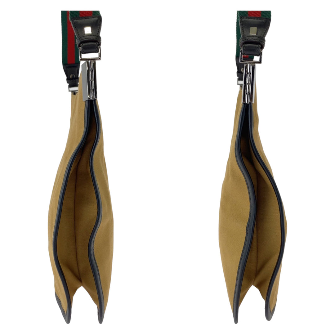 GUCCI Shoulder Bag 001 4321 2684 canvas Beige SilverMetal Sherry line Women Used Authentic