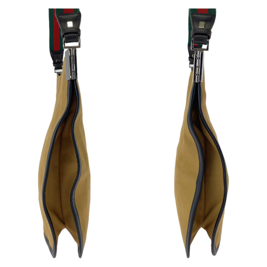 GUCCI Shoulder Bag 001 4321 2684 canvas Beige SilverMetal Sherry line Women Used Authentic