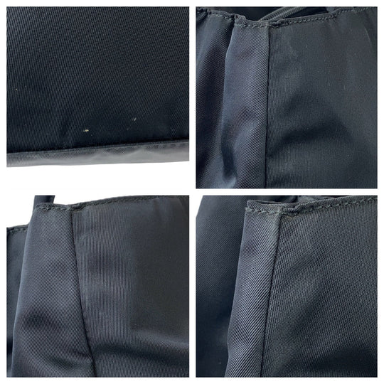 PRADA Tote Bag Nylon Black SilverMetal Tote Bag Shoulder Bag Test Triangle With logo Women Used Authentic