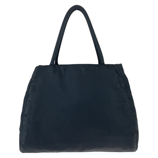PRADA Tote Bag Nylon Black SilverMetal Tote Bag Shoulder Bag Test Triangle With logo Women Used Authentic
