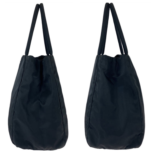 PRADA Tote Bag Nylon Black SilverMetal Tote Bag Shoulder Bag Test Triangle With logo Women Used Authentic