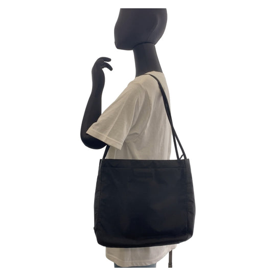 PRADA Tote Bag Nylon Black Silver Metal Tote Bag Shoulder Bag Test Triangle With logo Women Used Authentic