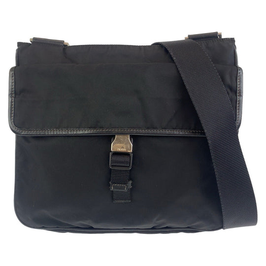 PRADA Shoulder Bag Nylon Black Silver Metal Crossbody Shoulder Bag Messenger Bag Test Triangle With logo mens Used Authentic