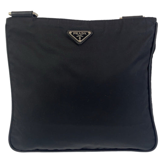 PRADA Shoulder Bag Nylon Black Silver Metal Crossbody Shoulder Bag Messenger Bag Test Triangle With logo mens Used Authentic