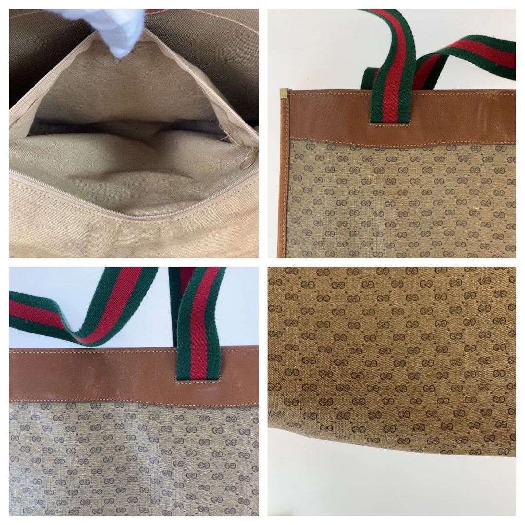 GUCCI Tote Bag 002 39 0044 GG Supreme canvas, leather Brown Gold Metal Tote Bag Shoulder Bag Unisex Old Gucci Sherry Line Micro GG Women Used Authentic