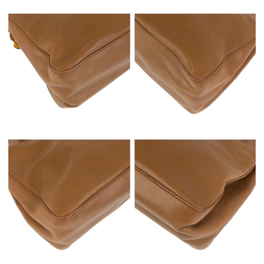 PRADA Tote Bag Leather, Plastic Brown Silver Metal Tote Bag Shoulder Bag Marble Plastic Chain Women Used Authentic