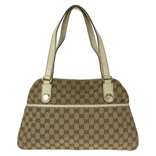 GUCCI Tote Bag 163288 GG canvas Beige White SilverMetal Tote Bag Shoulder Bag GG pattern Women Used Authentic