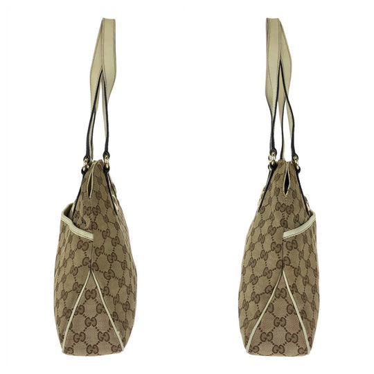 GUCCI Tote Bag 163288 GG canvas Beige White SilverMetal Tote Bag Shoulder Bag GG pattern Women Used Authentic