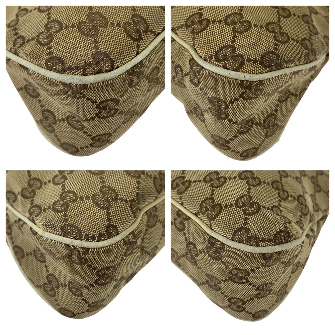 GUCCI Tote Bag 163288 GG canvas Beige White SilverMetal Tote Bag Shoulder Bag GG pattern Women Used Authentic
