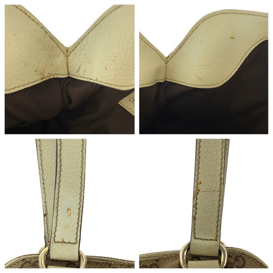 GUCCI Tote Bag 163288 GG canvas Beige White SilverMetal Tote Bag Shoulder Bag GG pattern Women Used Authentic