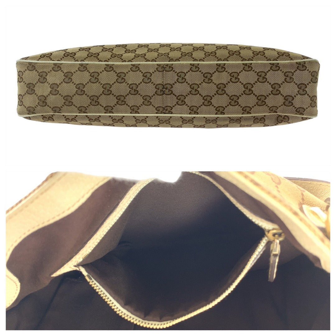 GUCCI Tote Bag 163288 GG canvas Beige White SilverMetal Tote Bag Shoulder Bag GG pattern Women Used Authentic