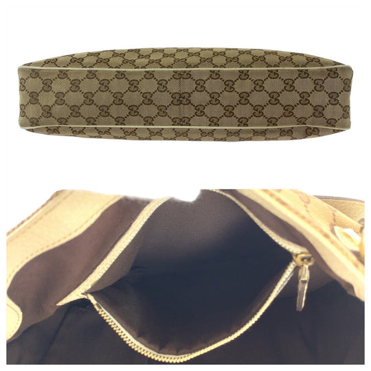 GUCCI Tote Bag 163288 GG canvas Beige White SilverMetal Tote Bag Shoulder Bag GG pattern Women Used Authentic