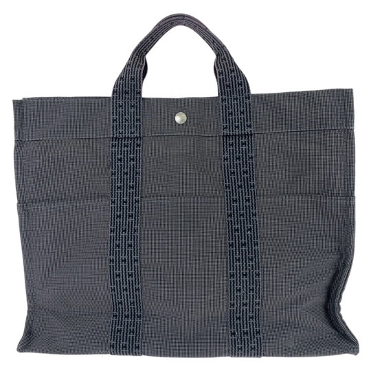 HERMES Tote Bag canvas Grey SilverMetal Tote Bag Handbag Unisex Her LineMM mens Used Authentic