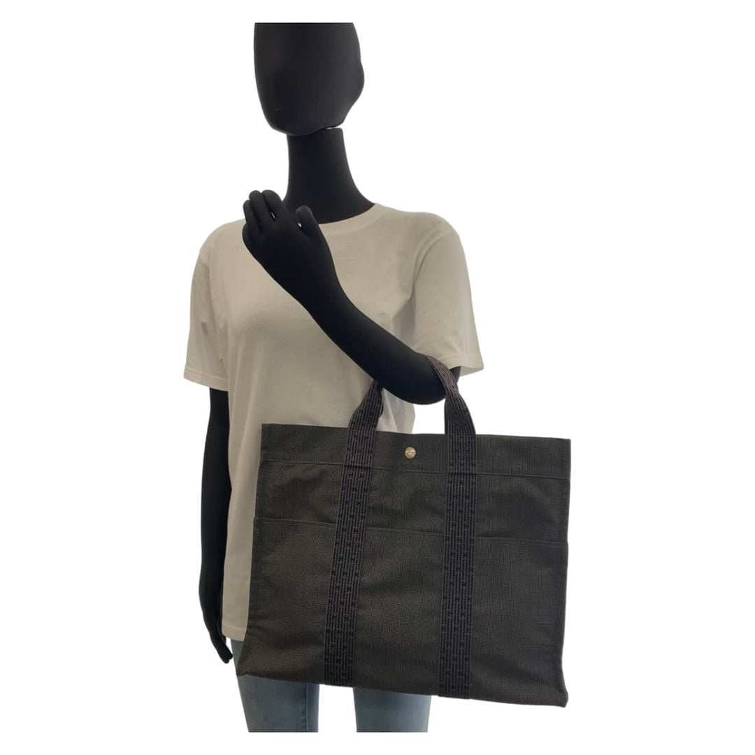 HERMES Tote Bag canvas Grey SilverMetal Tote Bag Handbag Unisex Her LineMM mens Used Authentic