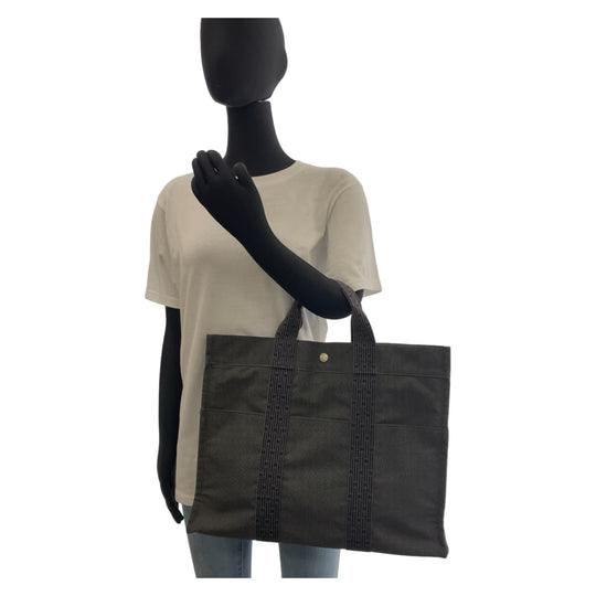 HERMES Tote Bag canvas Grey SilverMetal Tote Bag Handbag Unisex Her LineMM mens Used Authentic