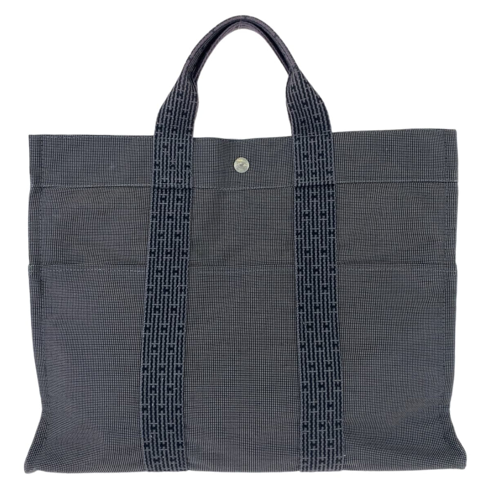 HERMES Tote Bag canvas Grey SilverMetal Tote Bag Handbag Unisex Her LineMM mens Used Authentic