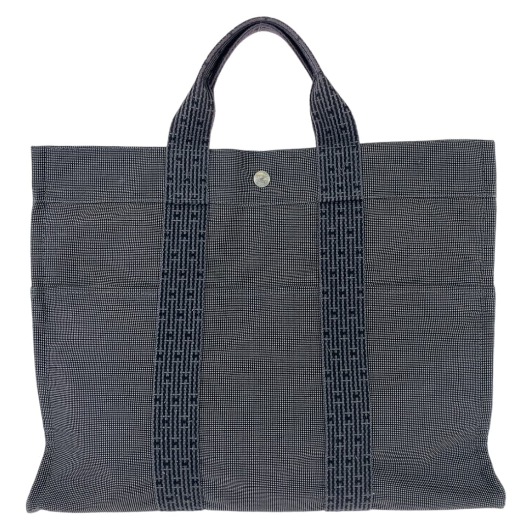 HERMES Tote Bag canvas Grey SilverMetal Tote Bag Handbag Unisex Her LineMM mens Used Authentic