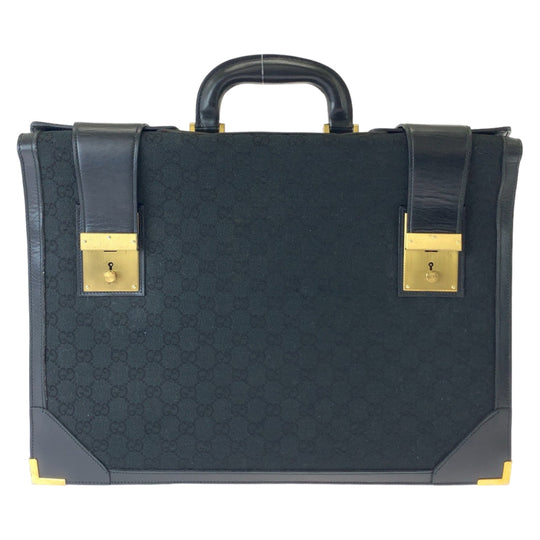 GUCCI Business bag GG canvas, leather Black GoldMetal Business bag handbag Old Gucci mens Used Authentic