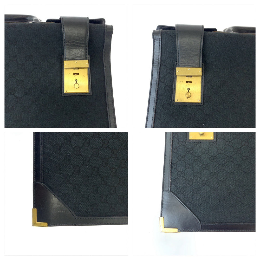 GUCCI Business bag GG canvas, leather Black GoldMetal Business bag handbag Old Gucci mens Used Authentic