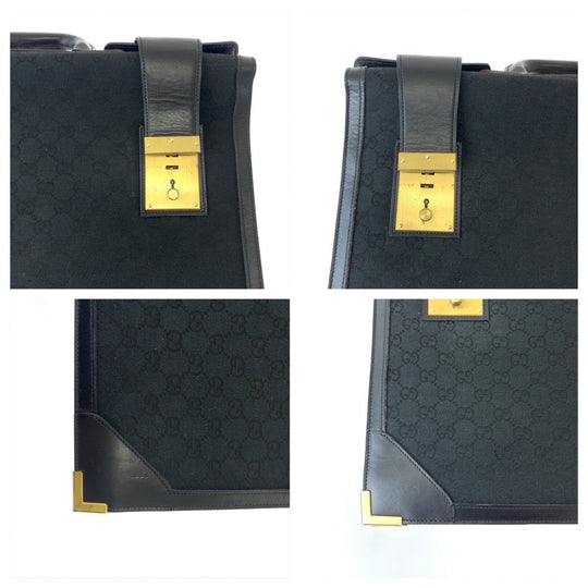 GUCCI Business bag GG canvas, leather Black GoldMetal Business bag handbag Old Gucci mens Used Authentic