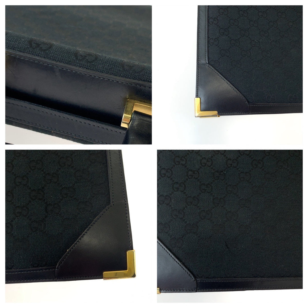 GUCCI Business bag GG canvas, leather Black GoldMetal Business bag handbag Old Gucci mens Used Authentic