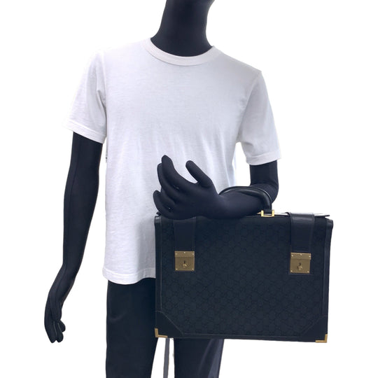 GUCCI Business bag GG canvas, leather Black GoldMetal Business bag handbag Old Gucci mens Used Authentic