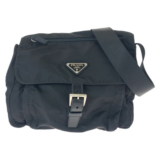 PRADA Shoulder Bag B8994 Nylon Black Silver Metal Crossbody Shoulder Bag Pochette Test Triangle With logo mens Used Authentic