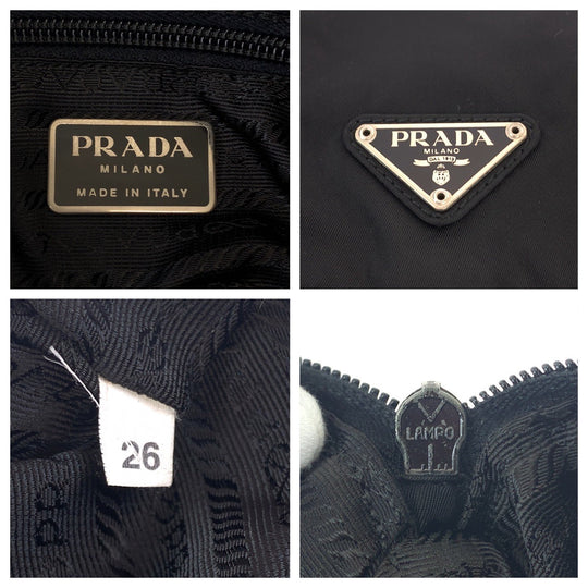 PRADA Shoulder Bag B8994 Nylon Black Silver Metal Crossbody Shoulder Bag Pochette Test Triangle With logo mens Used Authentic