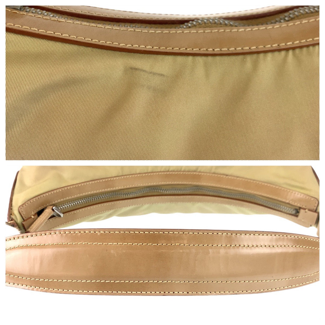 PRADA Shoulder Bag Nylon, Leather Beige Camel Gold Metal Hobo Shoulder Bag Logo embossed Women Used Authentic
