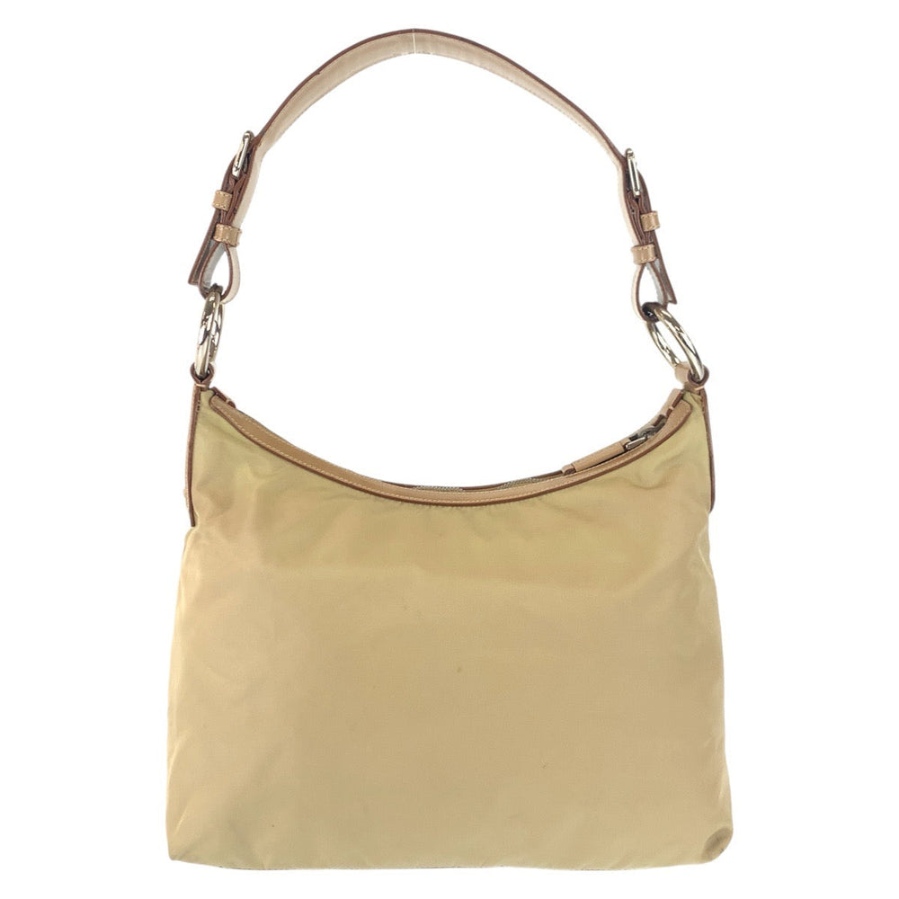 PRADA Shoulder Bag Nylon, Leather Beige Camel Gold Metal Hobo Shoulder Bag Logo embossed Women Used Authentic