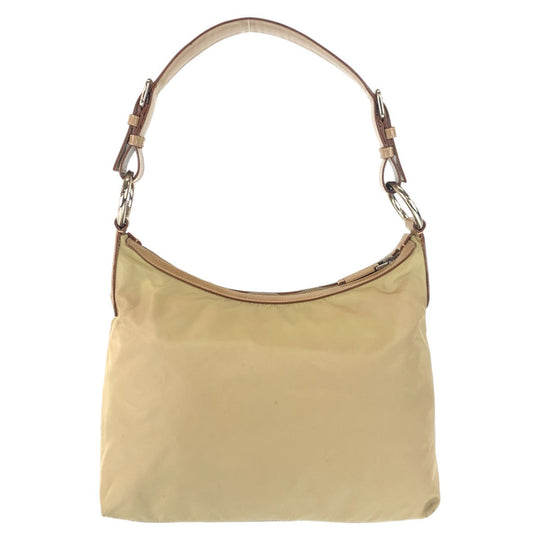 PRADA Shoulder Bag Nylon, Leather Beige Camel Gold Metal Hobo Shoulder Bag Logo embossed Women Used Authentic