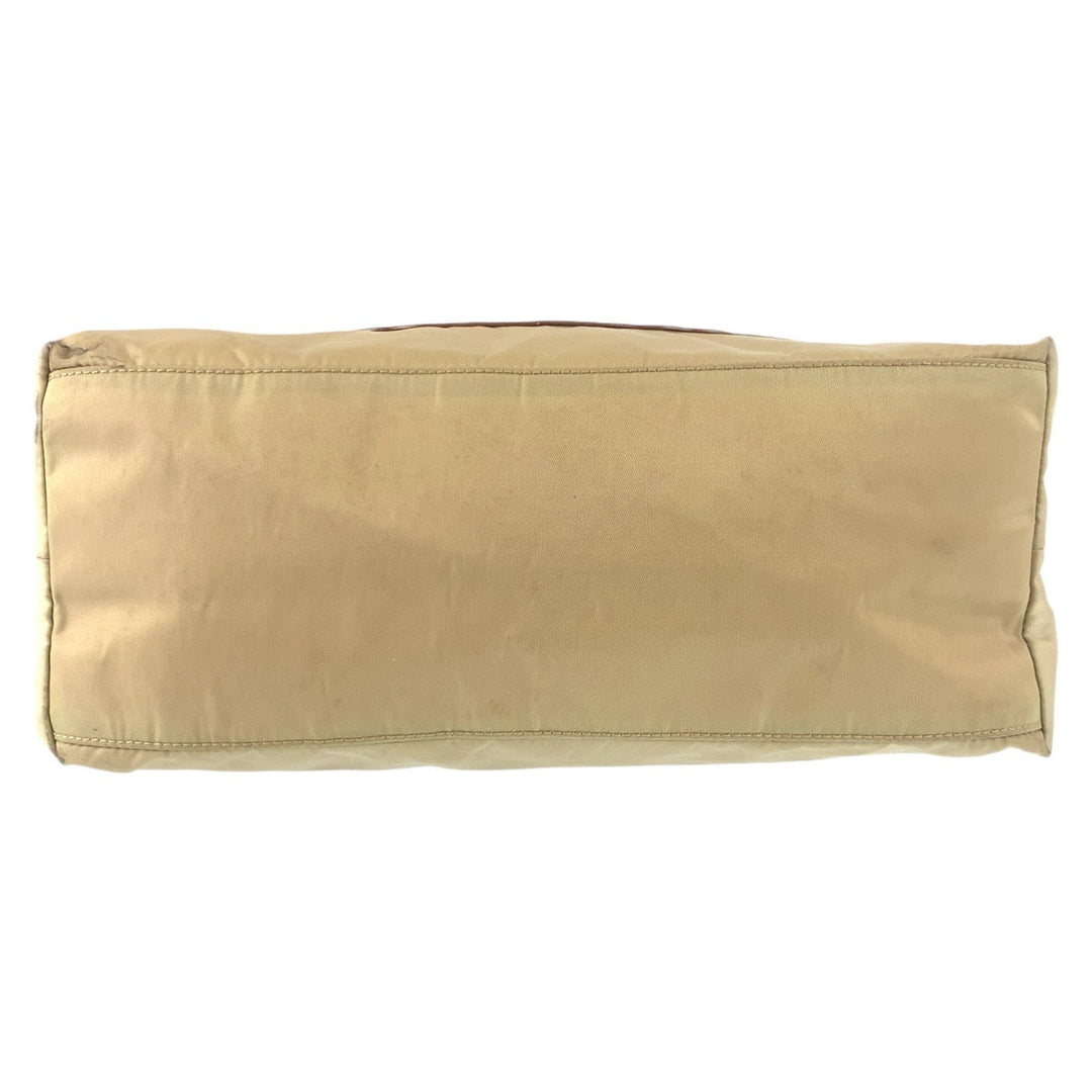 PRADA Shoulder Bag Nylon, Leather Beige Camel Gold Metal Hobo Shoulder Bag Logo embossed Women Used Authentic