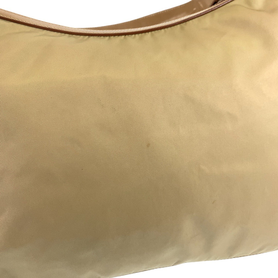 PRADA Shoulder Bag Nylon, Leather Beige Camel Gold Metal Hobo Shoulder Bag Logo embossed Women Used Authentic