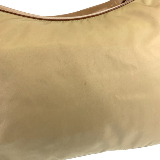PRADA Shoulder Bag Nylon, Leather Beige Camel Gold Metal Hobo Shoulder Bag Logo embossed Women Used Authentic
