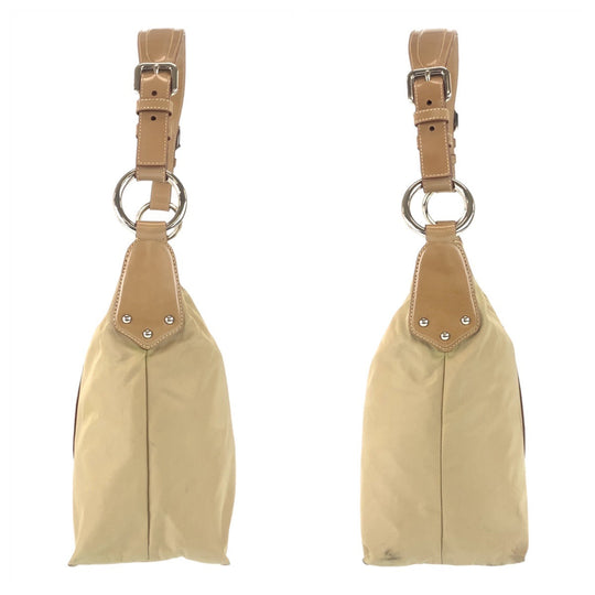 PRADA Shoulder Bag Nylon, Leather Beige Camel Gold Metal Hobo Shoulder Bag Logo embossed Women Used Authentic