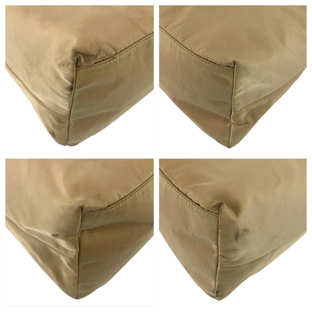 PRADA Shoulder Bag Nylon, Leather Beige Camel Gold Metal Hobo Shoulder Bag Logo embossed Women Used Authentic
