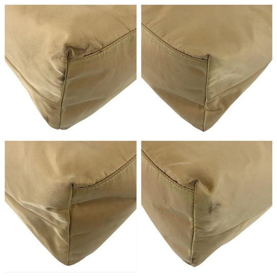 PRADA Shoulder Bag Nylon, Leather Beige Camel Gold Metal Hobo Shoulder Bag Logo embossed Women Used Authentic