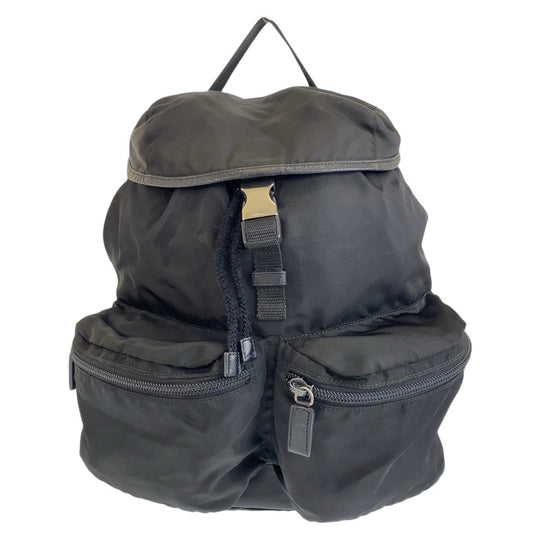 PRADA Backpack Nylon Black SilverMetal Daypack Unisex Test Triangle With logo Women Used Authentic