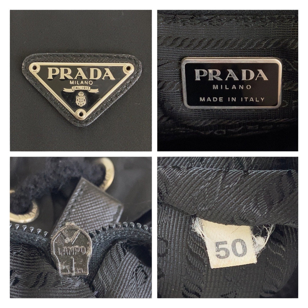 PRADA Backpack Nylon Black SilverMetal Daypack Unisex Test Triangle With logo Women Used Authentic