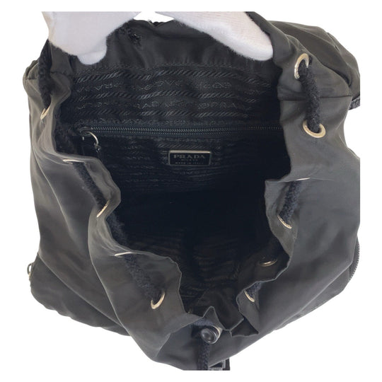 PRADA Backpack Nylon Black SilverMetal Daypack Unisex Test Triangle With logo Women Used Authentic